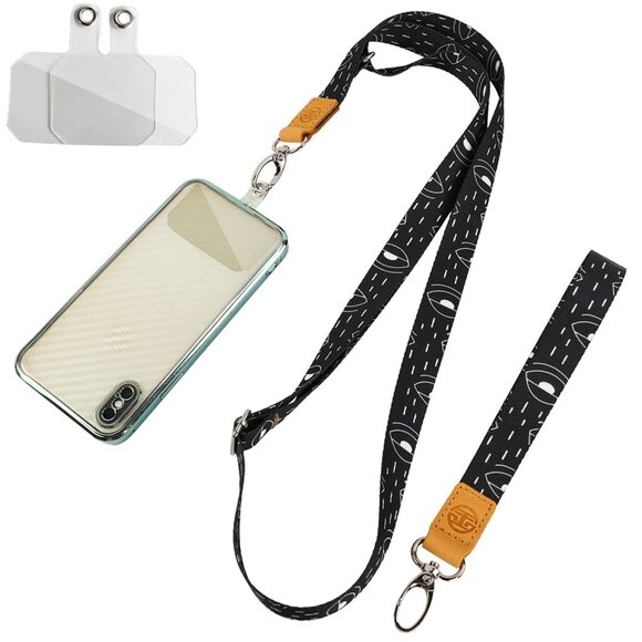 Phone Lanyard - 2 Pads, 1 Adjustable Neck Strap, 1 Wrist Strap, Nylon Lanyard - Picture 1 of 6